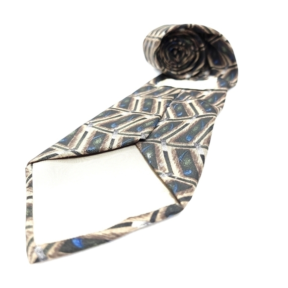 100% Silk Made in the USA Geometric Patterned Brown Traditional Long Neck Tie - Picture 10 of 12